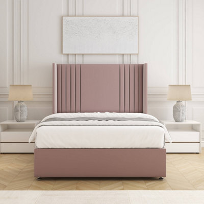 Bsspoke Cheshire Divan Bed Set Pink Plush Velvet 54Inch Panel Headboard & Mattress No Drawers In 3Ft 4Ft 4Ft6 5Ft 6Ft - image 1