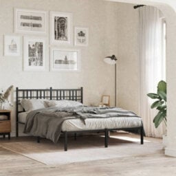 Berkfield Metal Bed Frame Without Mattress With Headboard Black 120X190Cm - thumbnail 1