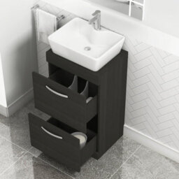 Royal Bathrooms 500mm Floor Standing Vanity Unit 2 Drawer Hale Black & Countertop Basin - Cube - thumbnail 3