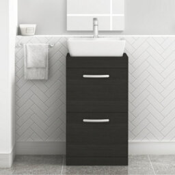 Royal Bathrooms 500mm Floor Standing Vanity Unit 2 Drawer Hale Black & Countertop Basin - Cube - thumbnail 1