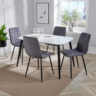 Core Products Aspen White 120Cm Rectangular Dining Table With 4 Grey Fabric Straight Stitch Design Chairs - image 1