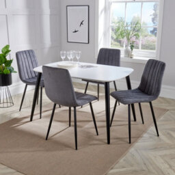 Core Products Aspen White 120Cm Rectangular Dining Table With 4 Grey Fabric Straight Stitch Design Chairs - thumbnail 1