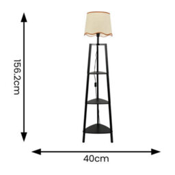 Valuelights Hiru Black 3 Tier Shelf Floor Lamp With Rust Trim Scallop Shade And Bulb - thumbnail 6