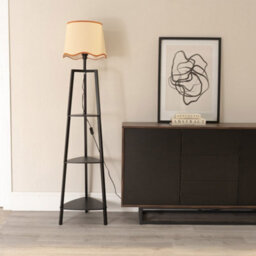 Valuelights Hiru Black 3 Tier Shelf Floor Lamp With Rust Trim Scallop Shade And Bulb - thumbnail 3