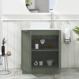 Royal Bathrooms Evora 700mm Sage Green Fluted Floor Standing Countertop Vanity Unit 2 Door With Round Basin - thumbnail 3