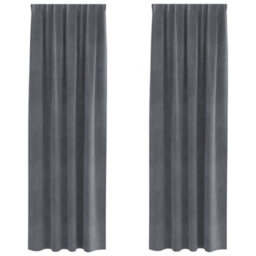 Berkfield Blackout Curtains With Top Tape 2 Pcs Super Light Grey Velvet - thumbnail 2