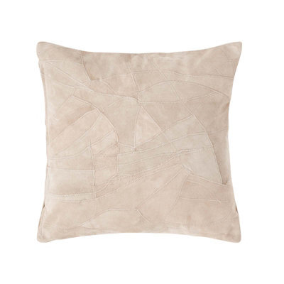 Homescapes Cream Real Leather Suede Cushion With Feather Filling - image 1