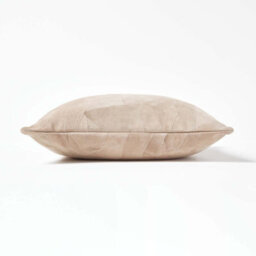 Homescapes Cream Real Leather Suede Cushion With Feather Filling - thumbnail 2