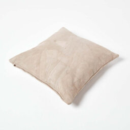 Homescapes Cream Real Leather Suede Cushion With Feather Filling - thumbnail 3