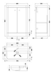 Balterley Flashbrook Modern Bathroom Floor Standing 2 Door Vanity Unit Basin, Satin Green, 605mm - thumbnail 8