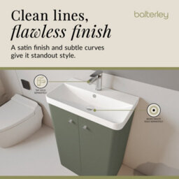 Balterley Flashbrook Modern Bathroom Floor Standing 2 Door Vanity Unit Basin, Satin Green, 605mm - thumbnail 7