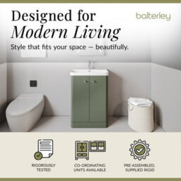Balterley Flashbrook Modern Bathroom Floor Standing 2 Door Vanity Unit Basin, Satin Green, 605mm - thumbnail 3