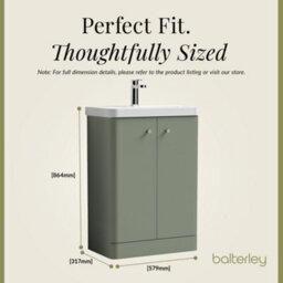 Balterley Flashbrook Modern Bathroom Floor Standing 2 Door Vanity Unit Basin, Satin Green, 605mm - thumbnail 5