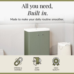 Balterley Flashbrook Modern Bathroom Floor Standing 2 Door Vanity Unit Basin, Satin Green, 605mm - thumbnail 2