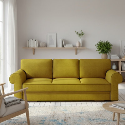 Bukiet Modern Upholstered Sofa Bed With Storage Polyurethane Foam Wavy Springs 256X103X95Cm Mustard - image 1