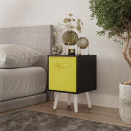 Urbn-Living Urbnliving 51Cm Height Black Wooden Cube Storage Bookcase Yellow Inserts Scandinavian White Legs - thumbnail 1