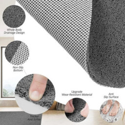 Loofah Shower Mat For Inside Shower Non-Slip Anti Mould Pvc Bath Mat Quick Dry Grayish Black - thumbnail 3