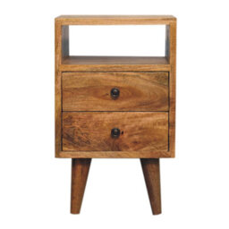 Wyld Haus Parma Mini Oak Mango Wood Bedside Table With 2 Drawers And Open Shelf - thumbnail 2