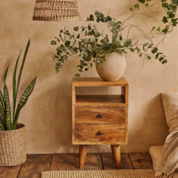 Wyld Haus Parma Mini Oak Mango Wood Bedside Table With 2 Drawers And Open Shelf - thumbnail 1