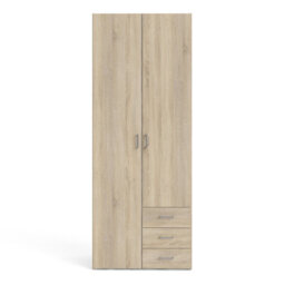 Furniture To Go Space Wardrobe - 2 Doors 3 Drawers In Oak 2000 (W) 77.6 X  (H) 200.4 X  (D) 49.5Cm - thumbnail 3