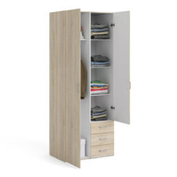 Furniture To Go Space Wardrobe - 2 Doors 3 Drawers In Oak 2000 (W) 77.6 X  (H) 200.4 X  (D) 49.5Cm - thumbnail 6