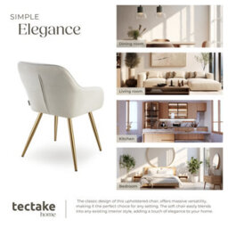 Tectake 1 Dining Chair Marilyn - Corduroy Look, Upholstered, Armchair, Continuous Backrest  - Cream/gold - thumbnail 7