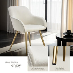 Tectake 1 Dining Chair Marilyn - Corduroy Look, Upholstered, Armchair, Continuous Backrest  - Cream/gold - thumbnail 4