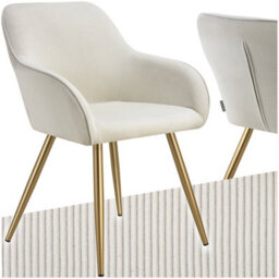Tectake 1 Dining Chair Marilyn - Corduroy Look, Upholstered, Armchair, Continuous Backrest  - Cream/gold