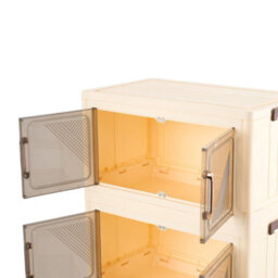 Darphe Foldable Cream Plastic 3 Tier Rolling Plastic Storage Cabinet With Magnetic Doors - thumbnail 4