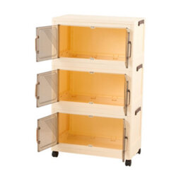 Darphe Foldable Cream Plastic 3 Tier Rolling Plastic Storage Cabinet With Magnetic Doors - thumbnail 3