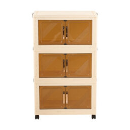 Darphe Foldable Cream Plastic 3 Tier Rolling Plastic Storage Cabinet With Magnetic Doors - thumbnail 2