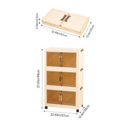 Darphe Foldable Cream Plastic 3 Tier Rolling Plastic Storage Cabinet With Magnetic Doors - thumbnail 9