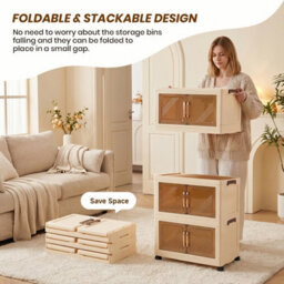 Darphe Foldable Cream Plastic 3 Tier Rolling Plastic Storage Cabinet With Magnetic Doors - thumbnail 8