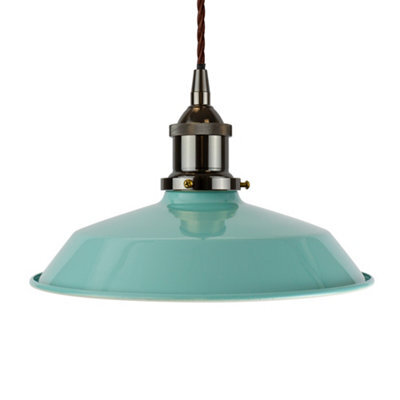 Duck Egg Blue Small Trinity Metal Painted Dome Pendant Light With Black Nickel Lamp Holder And Brown Twisted Cable - Se Home - image 1