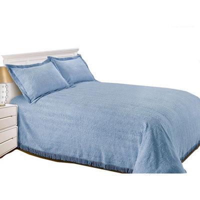 Just So Home Luxury Candlewick Bedspread Traditional Bed Throw  (King, Blue)