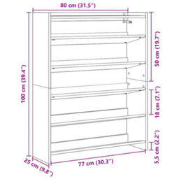 Berkfield Shoe Rack Old Wood 80X25X100 Cm Engineered Wood - thumbnail 9