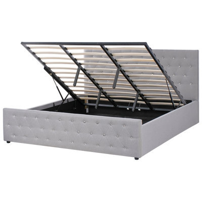 Beliani Ottoman Bed Fabric Amiens 180 X 200 Cm (Eu Super King) Light Grey - image 1