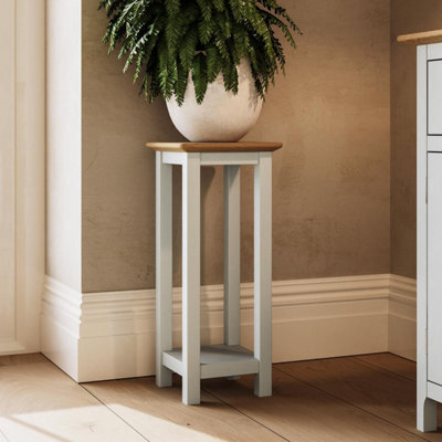 Fwstyle Oak Tall Side Table Cream Linen Ready Assembled - image 1