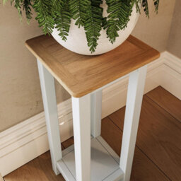 Fwstyle Oak Tall Side Table Cream Linen Ready Assembled - thumbnail 3