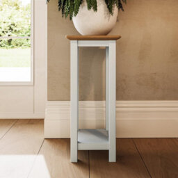 Fwstyle Oak Tall Side Table Cream Linen Ready Assembled - thumbnail 2