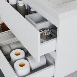 Probaty Bathrooms Vanity Unit Matte White Mdf,600X385X520mm,wall Mounted,2 Drawers With Artificial Stone Square Basin - thumbnail 6