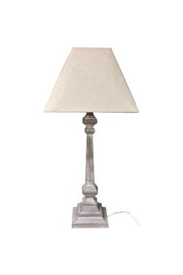 Pula Table Lamp With Wooden Base & Linen Shade For Rustic & Neutral Interiors - image 1