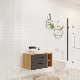Probaty Bathrooms 990X460mm Vanity Unit Anthracite And Wood Color Mdf,wall Mounted,2 Drawers 4 Storage With White Ceramic Basin - thumbnail 3