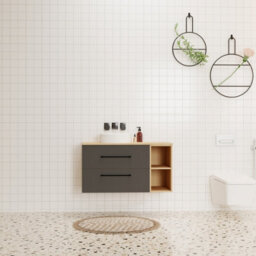 Probaty Bathrooms 990X460mm Vanity Unit Anthracite And Wood Color Mdf,wall Mounted,2 Drawers 4 Storage With White Ceramic Basin - thumbnail 2