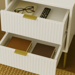 Home Treats Ridged Bedside Table Set Of 2 White Wooden 2 Drawer Side Table Gold Handles 63 X 50 X 40 Cm - thumbnail 6