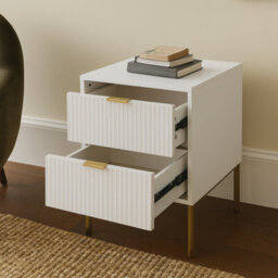 Home Treats Ridged Bedside Table Set Of 2 White Wooden 2 Drawer Side Table Gold Handles 63 X 50 X 40 Cm - thumbnail 5