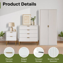 Home Treats Ridged Bedside Table Set Of 2 White Wooden 2 Drawer Side Table Gold Handles 63 X 50 X 40 Cm - thumbnail 8