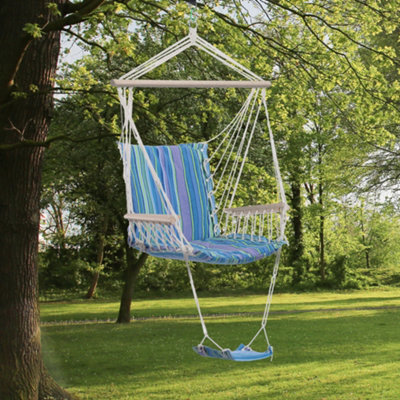 Outsunny Garden Hammock W/ Footrest Armrest Patio Swing Seat Hanging Rope Blue - image 1