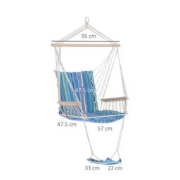 Outsunny Garden Hammock W/ Footrest Armrest Patio Swing Seat Hanging Rope Blue - thumbnail 3