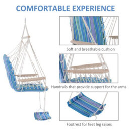 Outsunny Garden Hammock W/ Footrest Armrest Patio Swing Seat Hanging Rope Blue - thumbnail 6